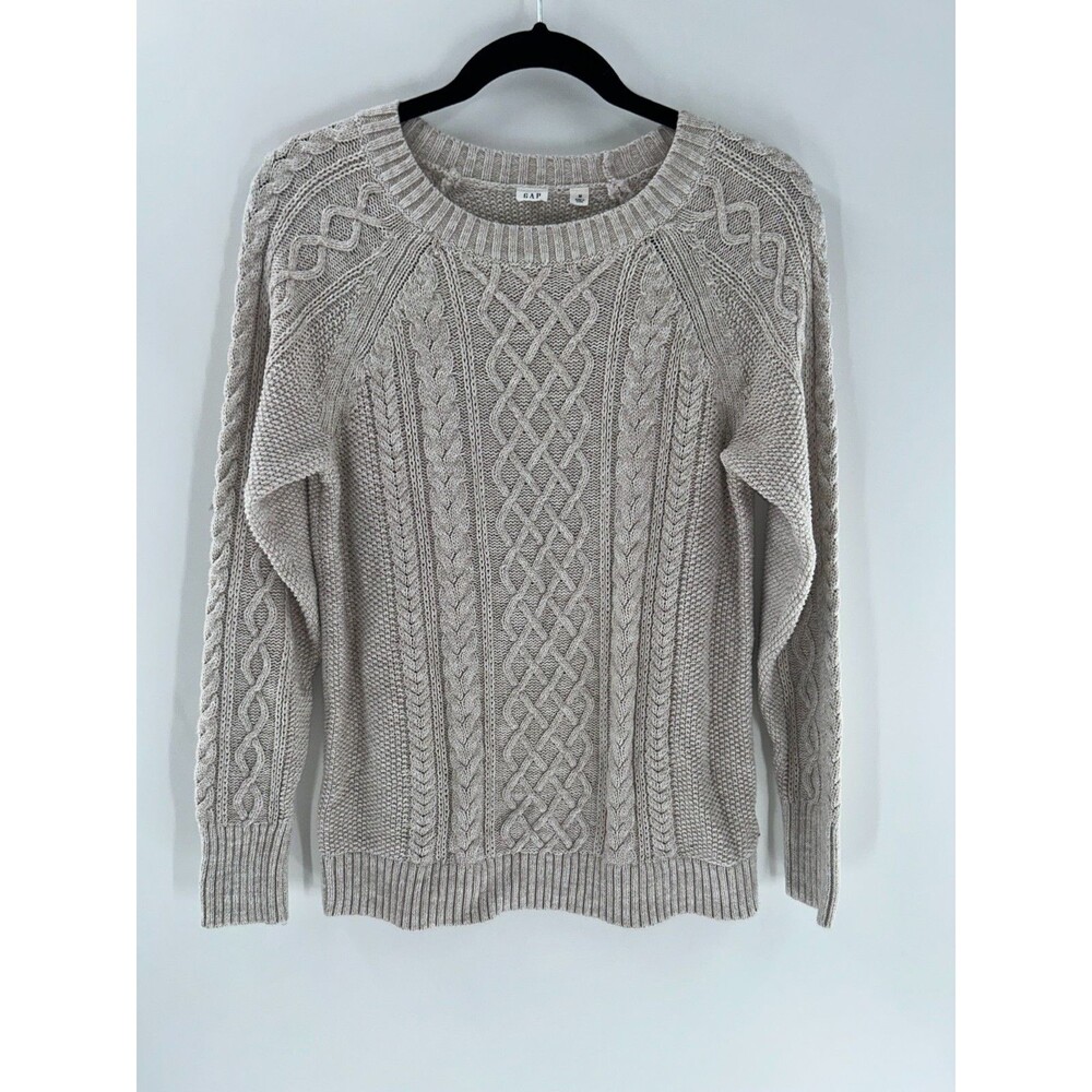Women's Gap Beige Cable Knit Crewneck Sweater Size M
